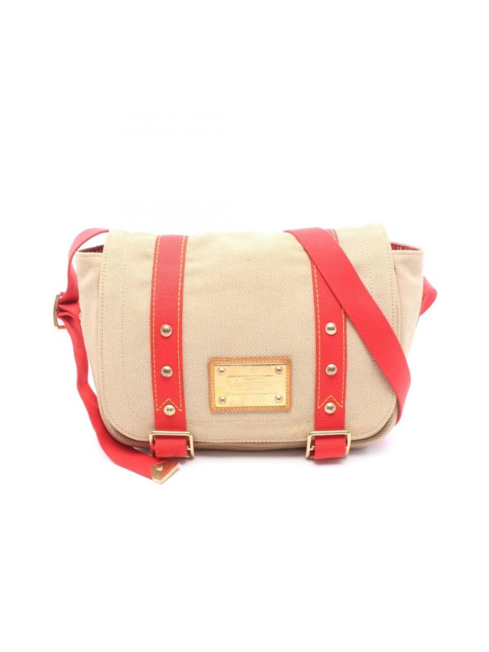 Louis Vuitton Shoulder Bag Besace PM Beige Red Canvas